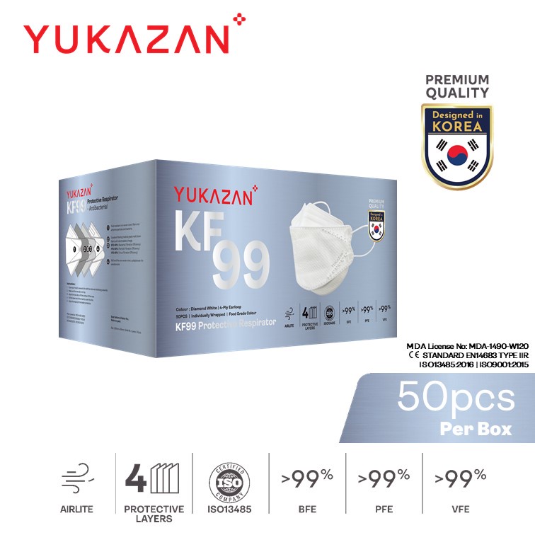 Yuka Zan KF99 Diamond White Medical Protective Respirator Face Mask (50 Pcs/Box)
