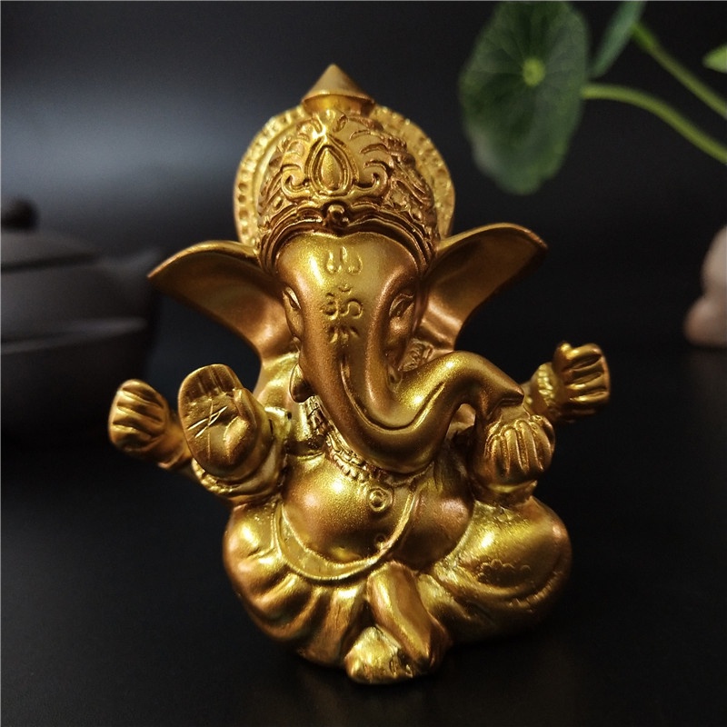 Gold Lord Ganesha Buddha Statue Indian Elephant God Sculptures Figurines Ornaments Feng Shui Home Decoration