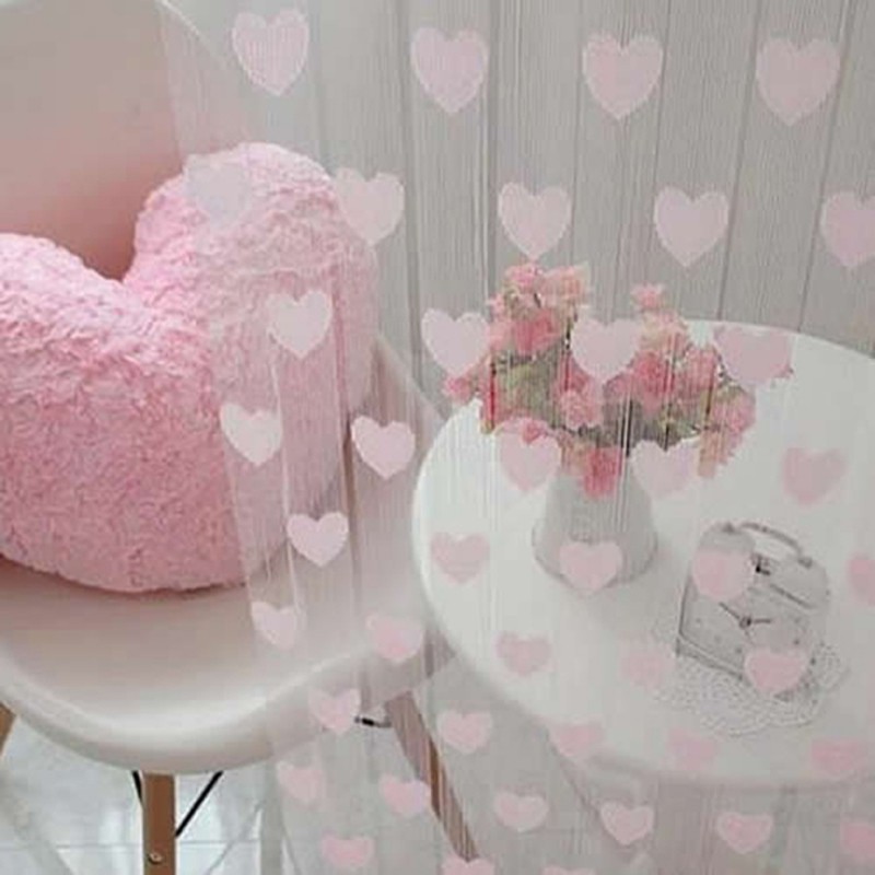 Romantic Sweet Love Heart Decor String Tassel Drape Panel Sheer Tulle Window Door Curtain Living Rooms Bedroom Divider