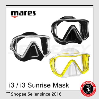 Mares I3 Sunrise Scuba Mask Diving Snorkeling In Blue Clear Crystal Yellow NEW 