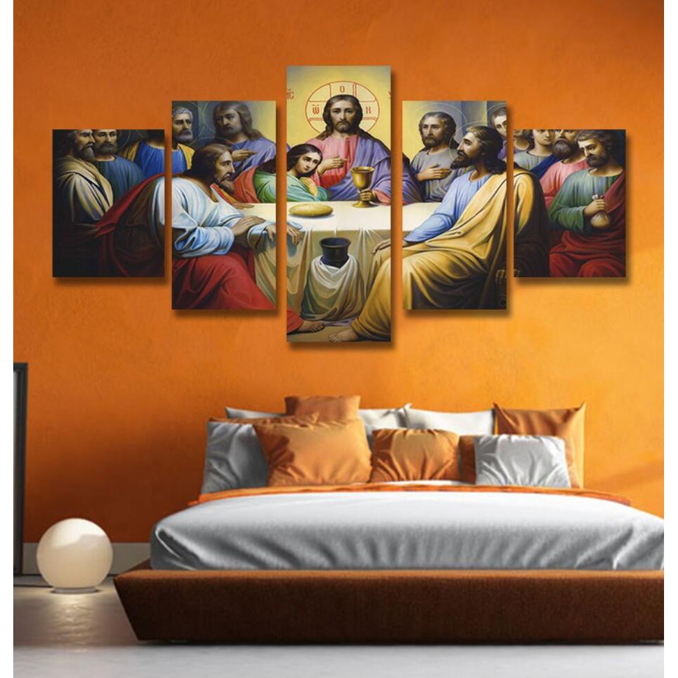 5pc Spray Printed Canvas Painting Christian The Last Supper Wall