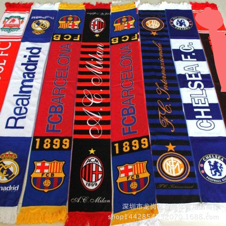 Sports fans supplies Real Madrid Barcelona Juventus Chelsea football scarf fans cheer for autumn and winter hand wiping