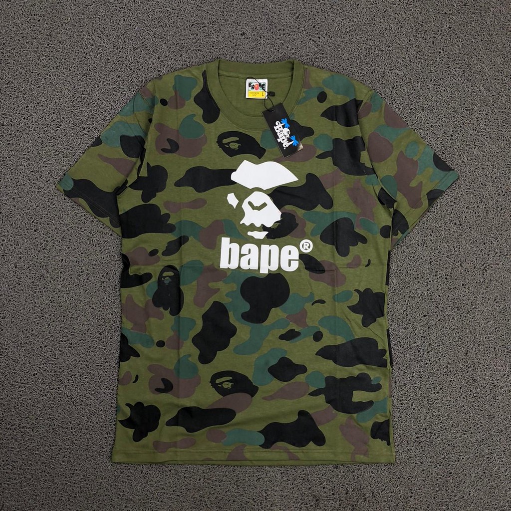 T Shirt Tee A Bathing Ape pe Faces Green Camo Shopee Malaysia
