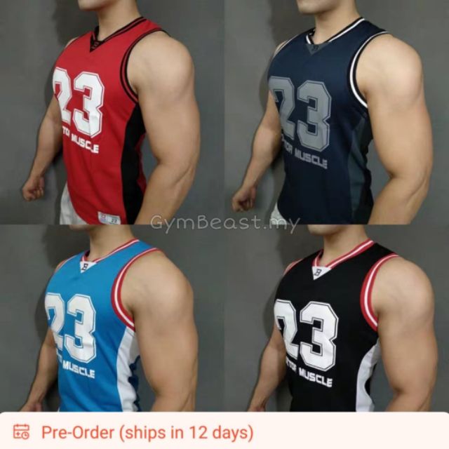 Muscle Men Gym Training Workout Sport Fitness Singlet Baju Senam Lelaki