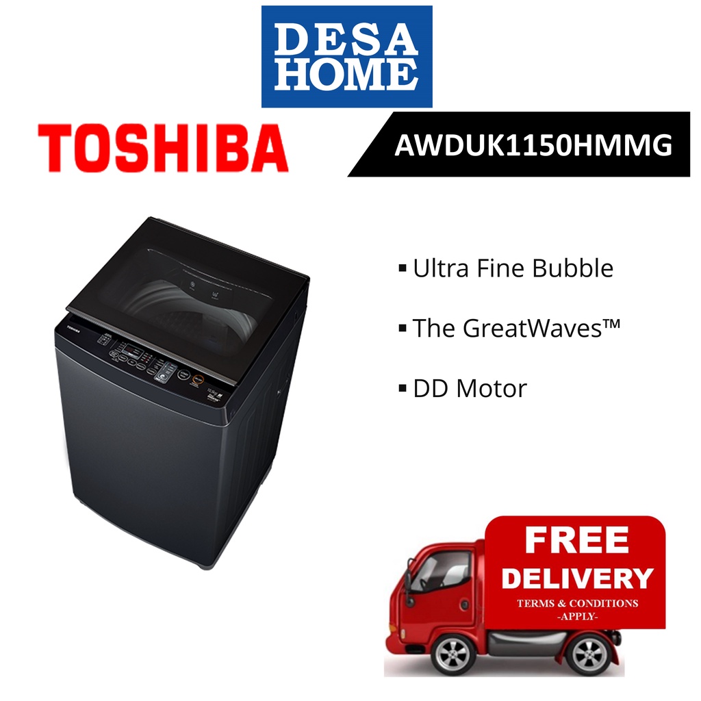 [FREE DELIVERY WITHIN KL] TOSHIBA AW-DUK1150HM(MG) 10.5KG GREATWAVES INVERTER TOP LOAD WASHER