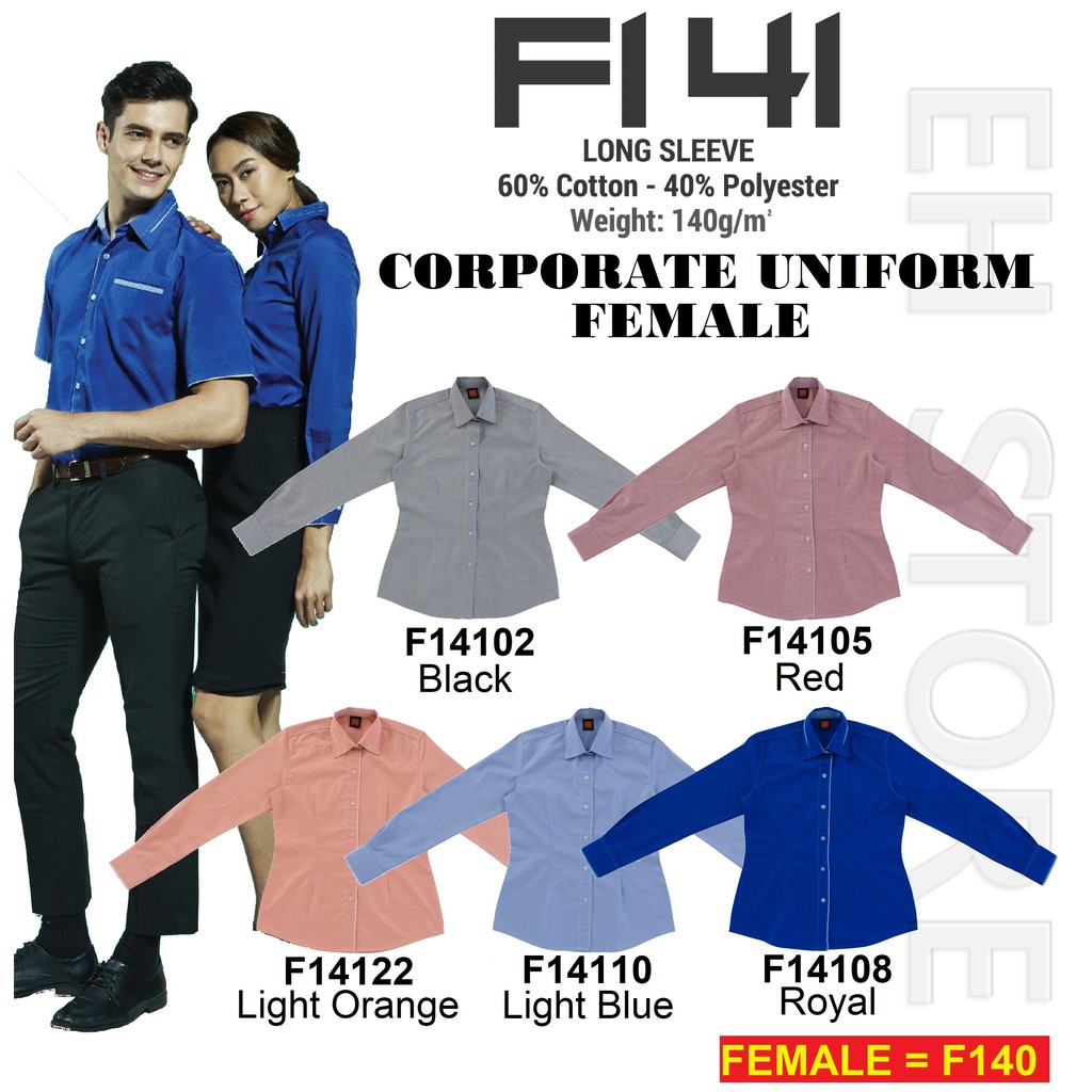 【Oren Sport】- F141 Female Corporate Uniform Long Sleeve - Black / Red / Royal / Light Blue / Light Orange #Baju Korporat