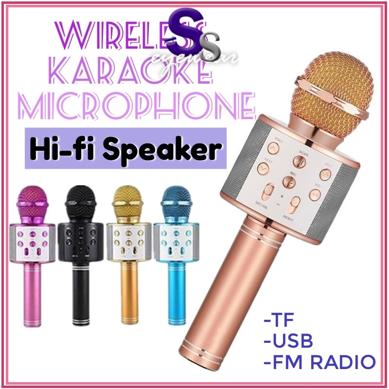 WS858 Wireless Portable Microphone Karaoke Bluetooth Speaker KTV Music Singing Hifi Handheld Mic Loudspeaker USB Player