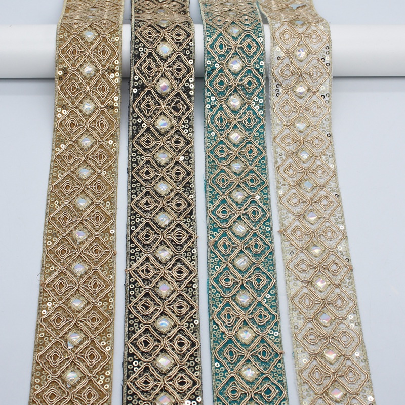 1 Meter Price Clothing decoration accessories color thread lace lace gold leaf transparent mesh embroidery