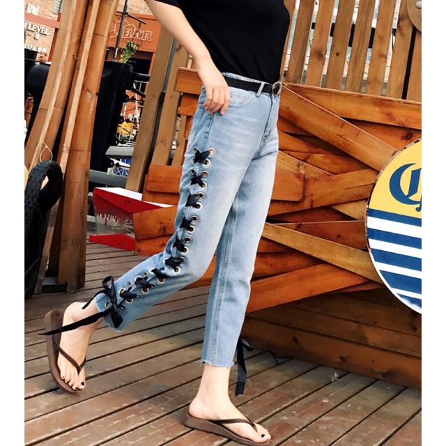 side ribbon jeans