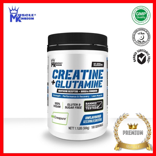 [ Local Ready Stocks ] Muscle Kingdom Creatine + Glutamine 500gram (100 Serving | Unflavoured) Halal Creatine Fitness S