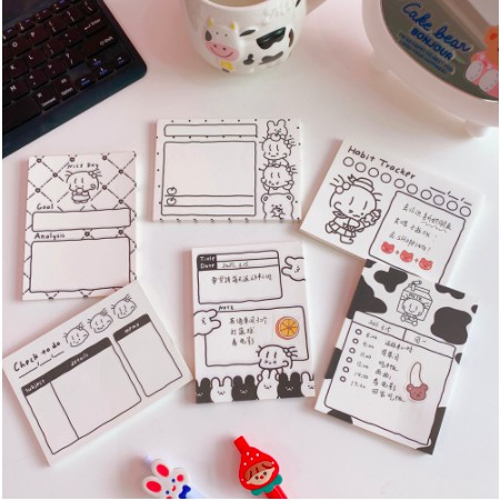 Kawaiigift 40 Sheets Black And White Cute Memo Pad Bear Note Pad Journal Diary Shopee Malaysia