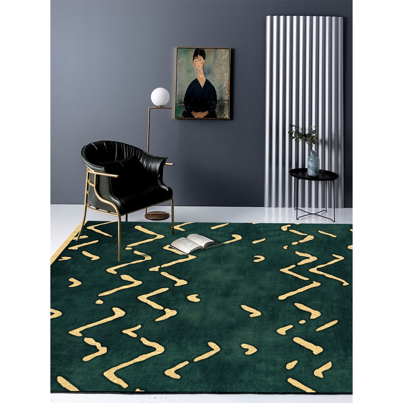 American Light Luxury Green Gold Abstract Corrugated Door Mat Bedroom Living Room Bedside Carpet Mat