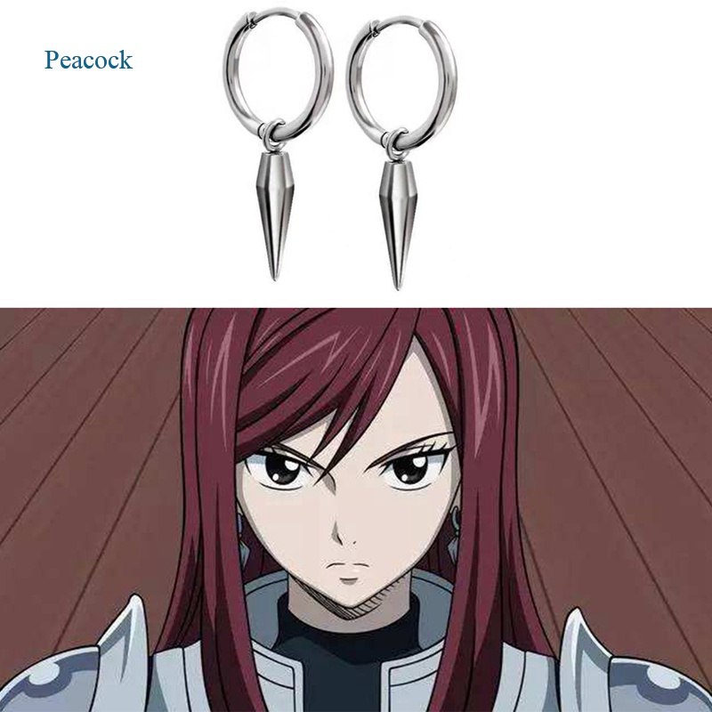 Peacock Fairy Tail Erza Stud Earrings Men Women High Quality Earrings Cartoon Anime Alloy Eardrop Ear Clip Ear Studs Cosplay Gifts