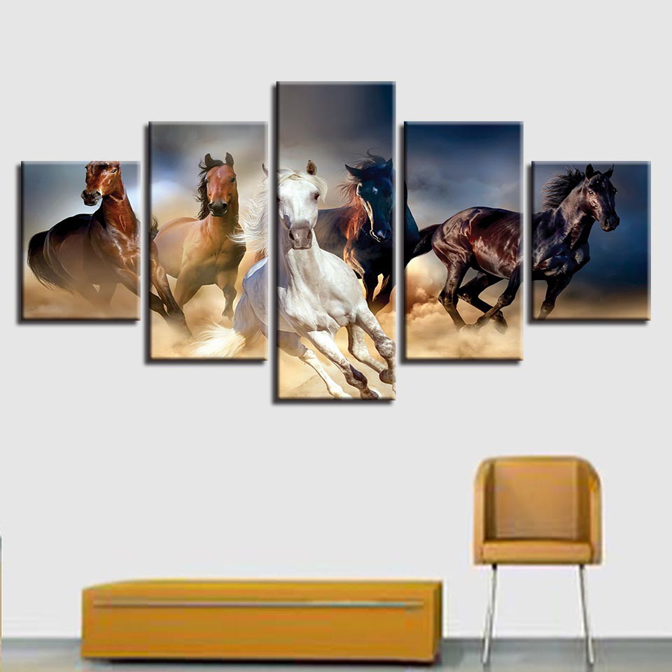 Horse Running Animal Canvas Print Picture 5 Pieces House Wall Decor  Painting | Shopee Malaysia
