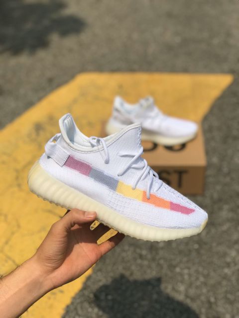 white rainbow yeezys