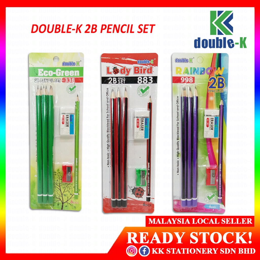 Double-K 2B Pencil Set KK-270 Eco-Green, KK-271 Lady Bird, KK-272 Rainbow - RM2.30/card