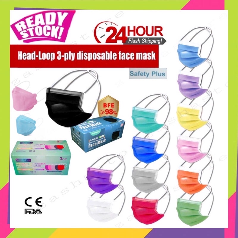 50pcs Face Mask Headloop / Mask 3ply / Mask Headloop / Mask Black