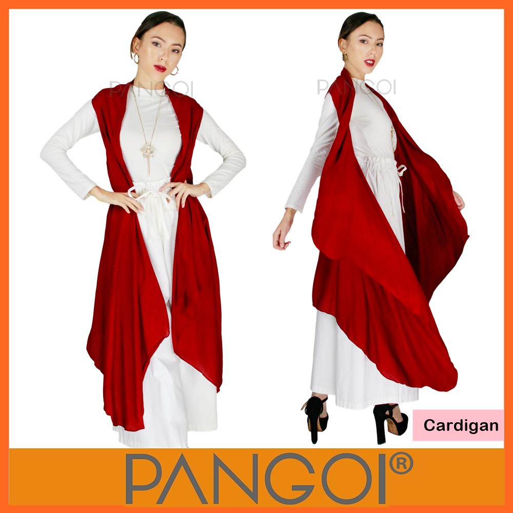 red sleeveless cardigan