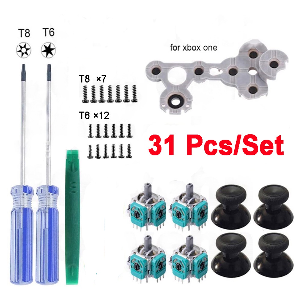 [Ready Stock] 31 Pcs/Set XBOX ONE Game Accessories T8 & T6 Handle+Screw Joystick+Mushroom Head+Conductive Glue