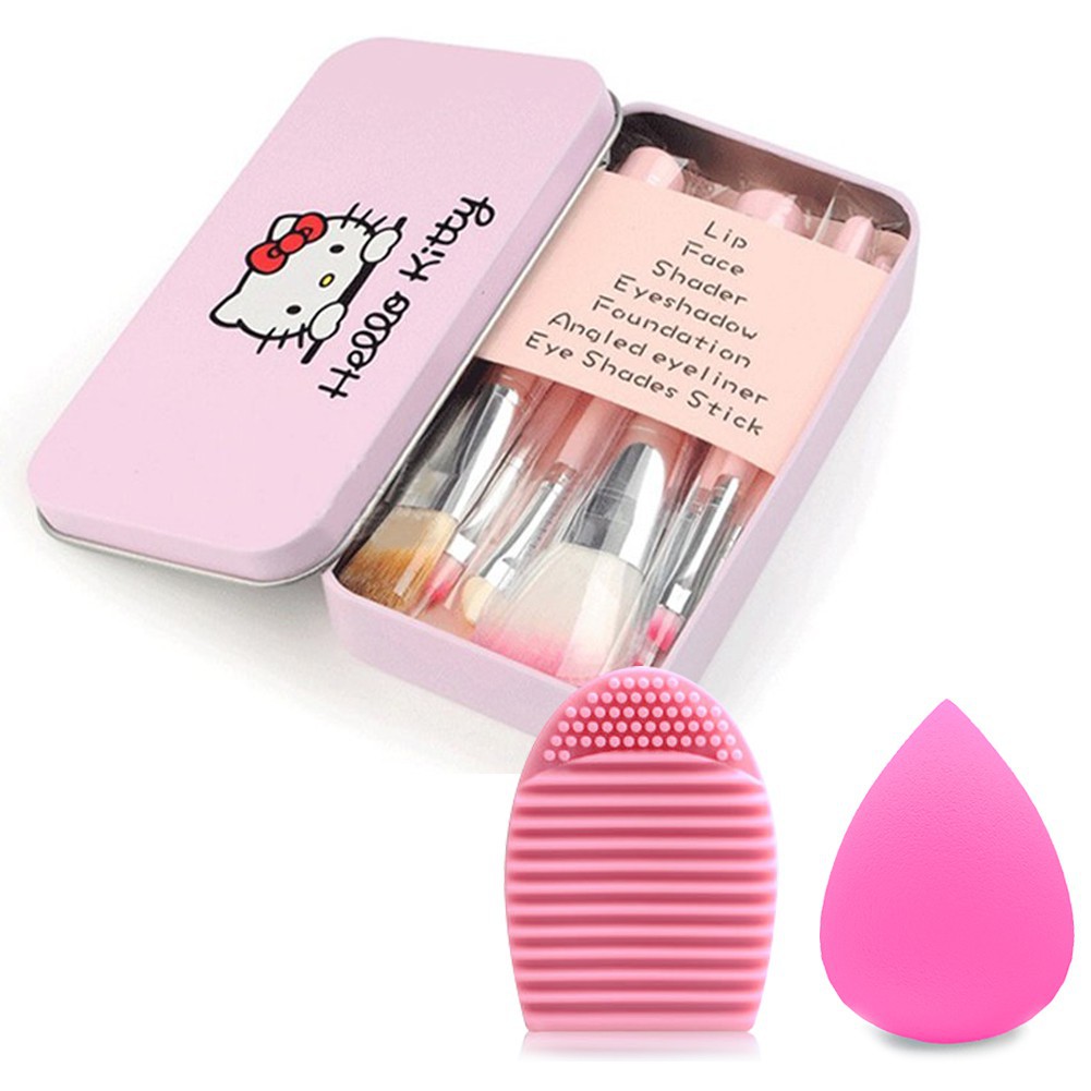 Hello Kitty Makeup Brush In Case Box Brushegg Cleaner Beauty