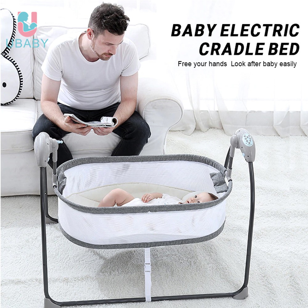 Color : Gray Folding Basket Bed Crib Swing with Bluetooth Function Suitable for 0-24 Months Baby Baby cradle Rocking Chair Electric 
