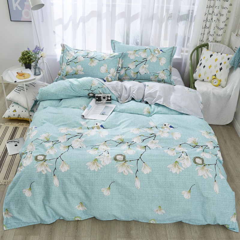 Soft 100 Cotton Green Duvet Cover Flower Bird Print Bed Quilt