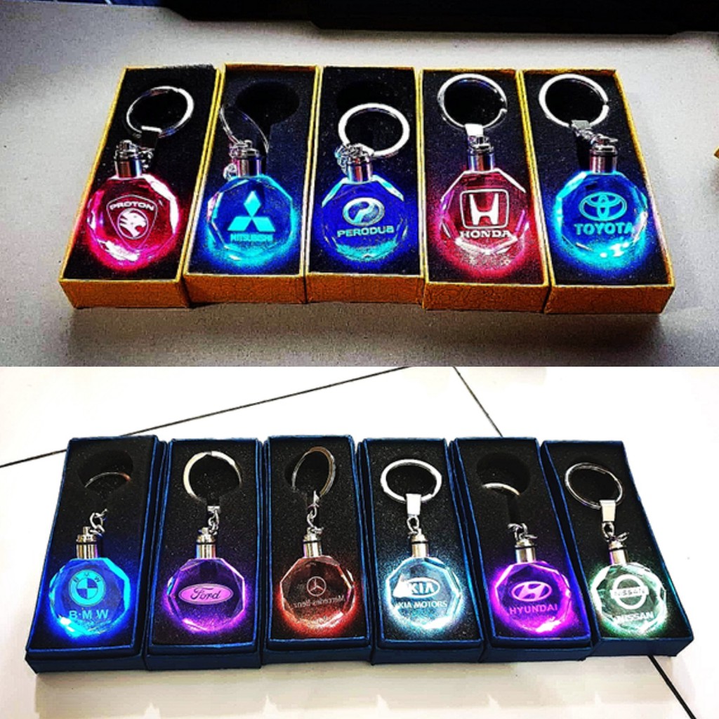 3D Car Logo LED CRYSTAL Keychain #PROTON #PERODUA # HONDA 