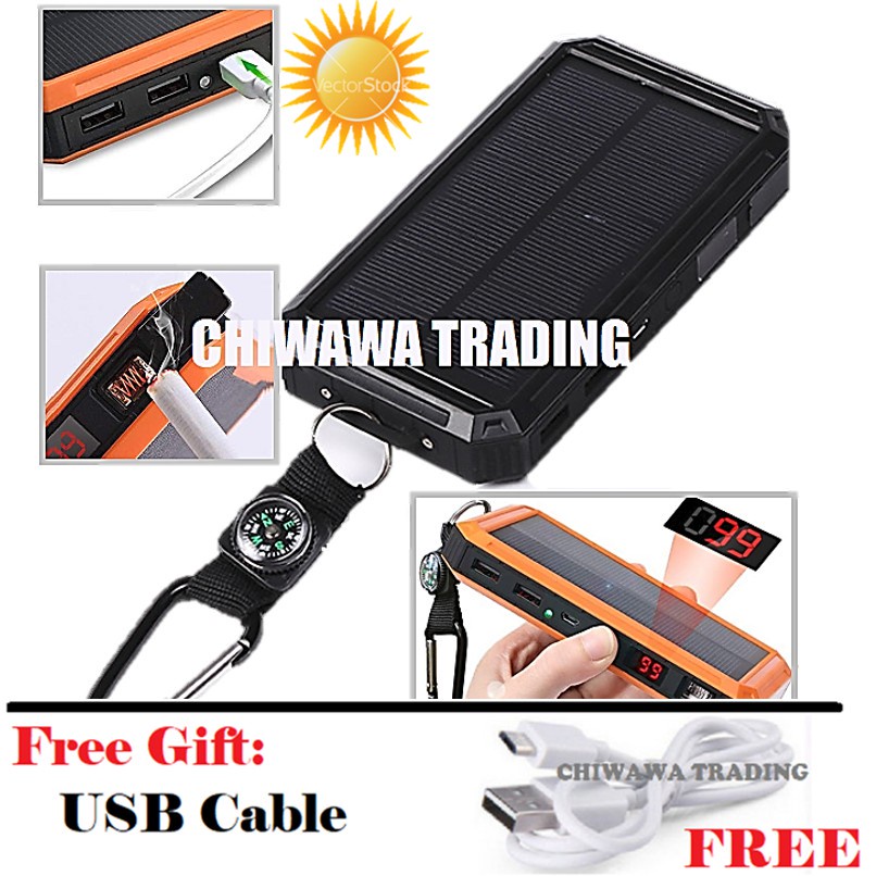 TX24【Free Gift : USB Cable】Cigarette Lighter - 30000mAh Solar Power Bank + LED Light