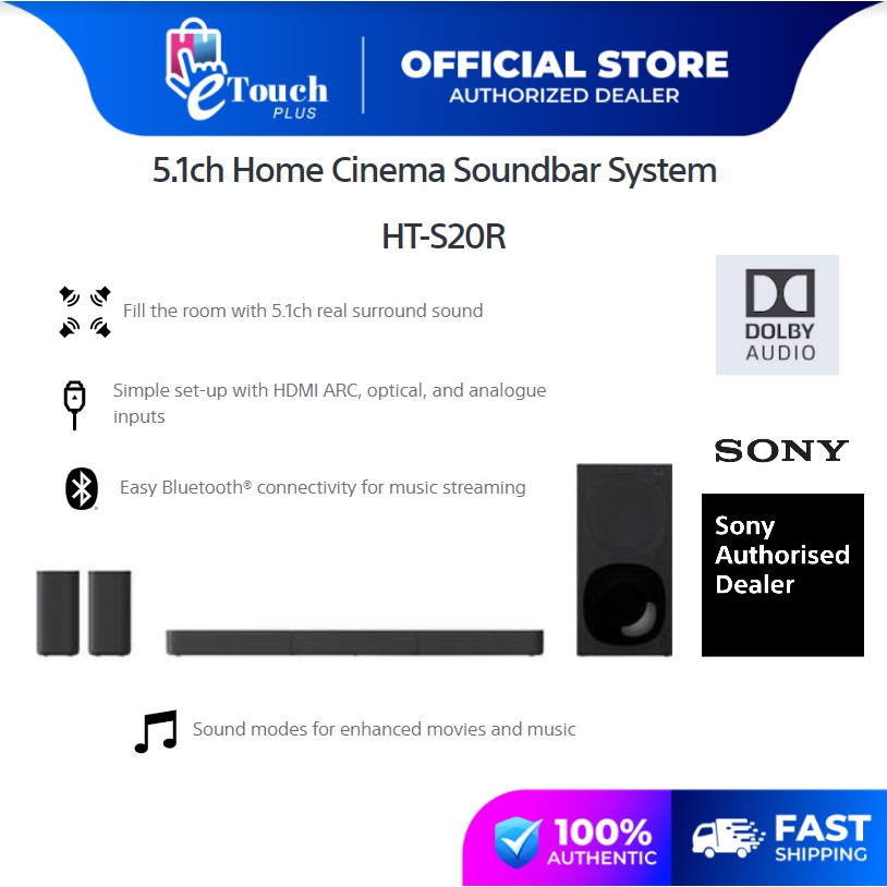 Sony 5.1CH (400w) Home Cinema Sound Bar System - Bluetooth HT-S20R SoundBar