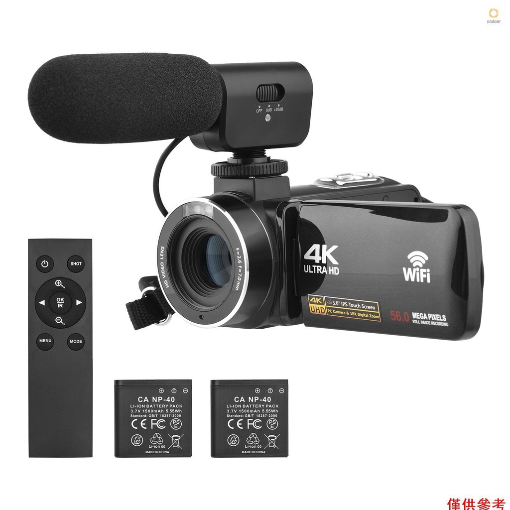 Andoer 4K Digital Video Camera WiFi Camcorder DV Recorder 56MP 18X ...