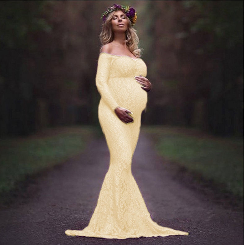 Pregnant Women Front Split Long Maxi Maternity Dress Gown Photo Photography  Prop