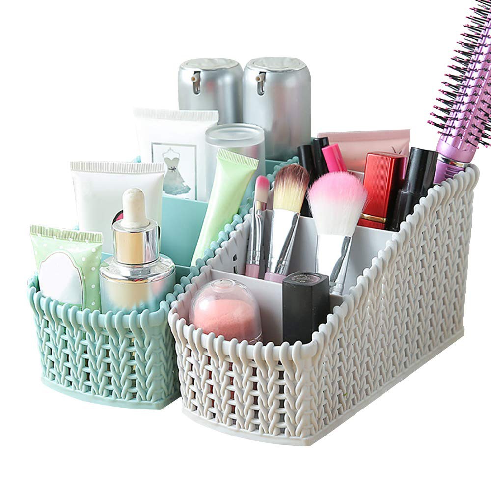 Multifunction Countertop Makeup Organizer Plastic Rattan Hollow