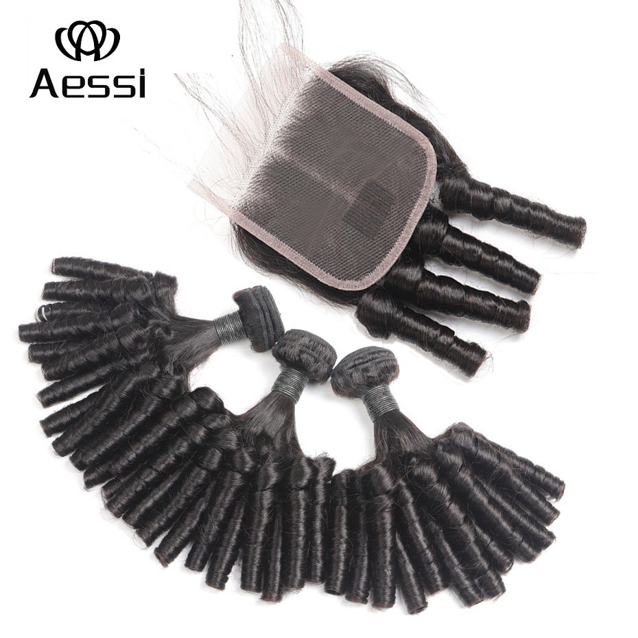 Aessi Wighair 3 Hair Bundle With 1 4 4 Lace Closure Indian Bouncy