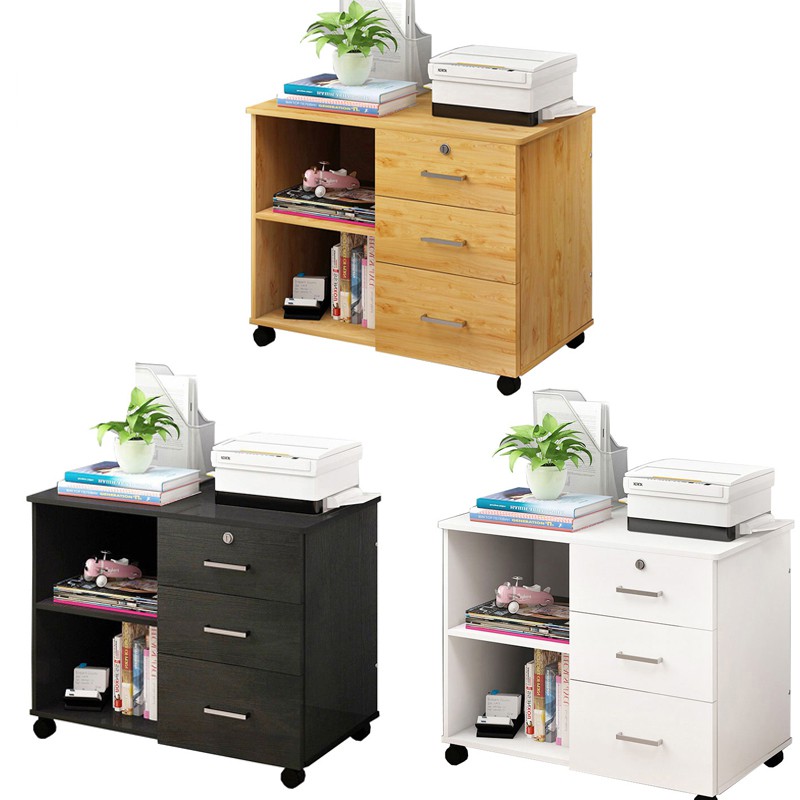 Modern 3 Drawer Wooden Office File Cabinets With Wheels And 1