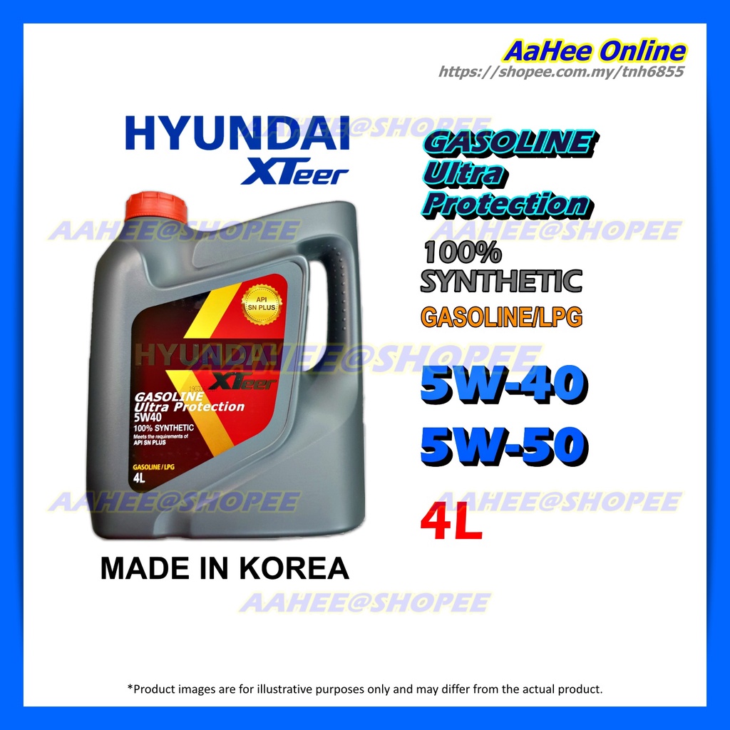 4L HYUNDAI XTeer 5W40 5W50 100% Synthetic GASOLINE Ultra Protection ...