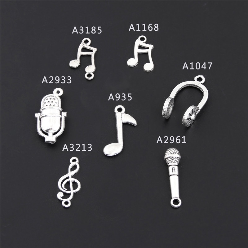 10pcs Antique Sliver Musical Note Headset Charms Musician Art Connector Making Bracelet Collier Jewelry Accessories