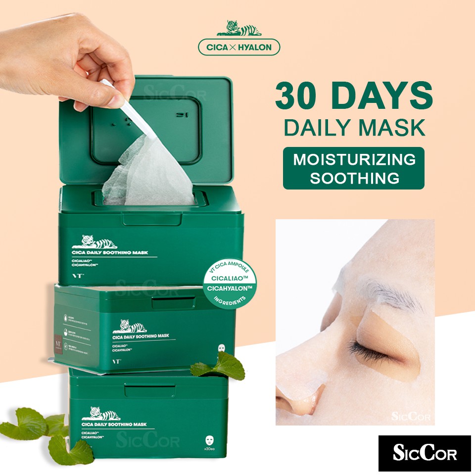 VT Cica Daily Soothing Mask 30 Sheets Water Essence Hydration Quick Mask Moisturizing Korea