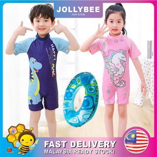 Jollybee Kids Swim Suit Short Sleeve Cartoon Cute Boy Girl Swimwear Elastic 3-12Y Swimming Suit Quick Dry Baju Renang泳衣