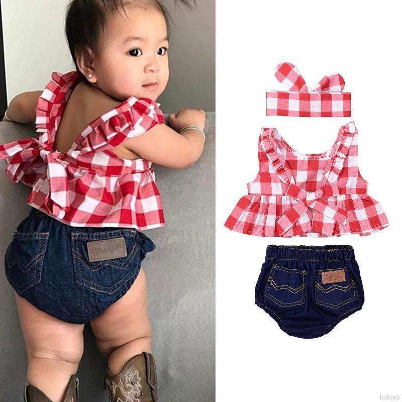 Flowers Pants Headband Infant Girls 3PCs Clothing Set Sleeveless Cotton Shirt BOBORA Baby Girl Clothes 