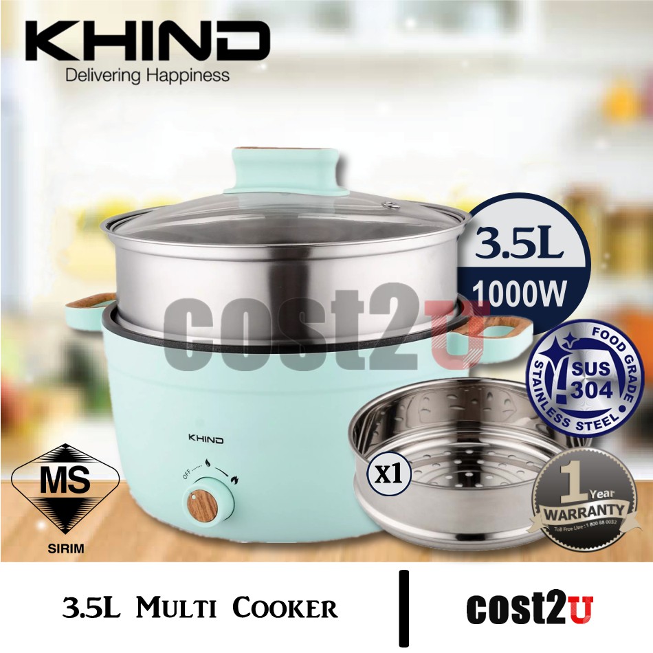 Khind 3.5L Multi Cooker Pot MCP350S (Stewing,MultiCooker,Steamer,Porridge Cooker,Periuk
