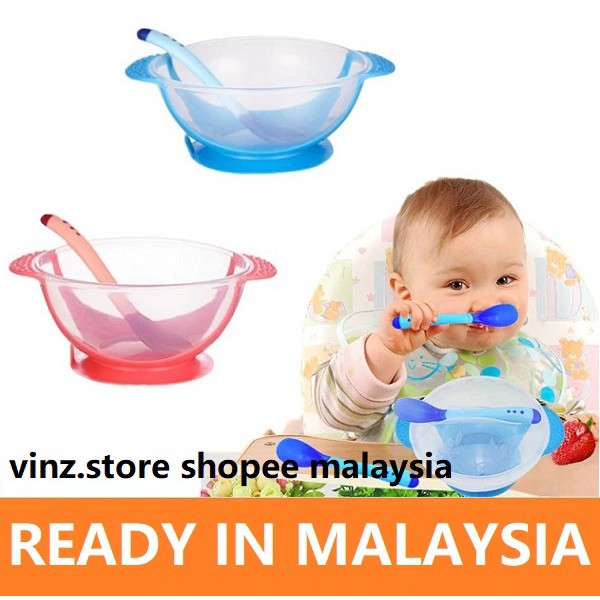  Baby  Non Slip Feeding Training Bowl with Spoon Temperature 