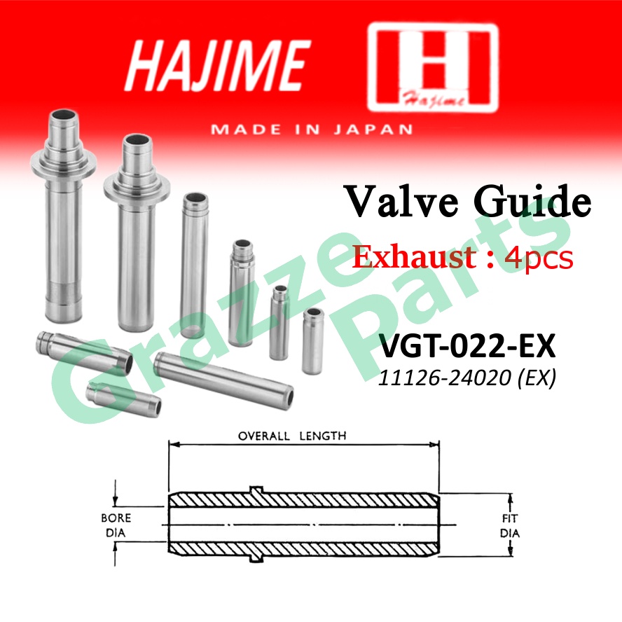 (4pc) Hajime Japan Engine Valve Guide Exhaust VGT-022-EX Toyota Corolla KE70 KE30 Liteace KM36 Unser