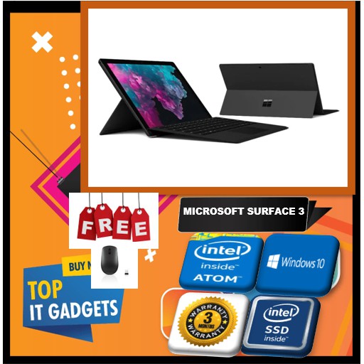 Microsoft Surface 3 Intel Atom Tm X7 Z8700 4gb Ram 64gb Sdd 10 8 Inc Touch Screen Window 10 Pro Shopee Malaysia