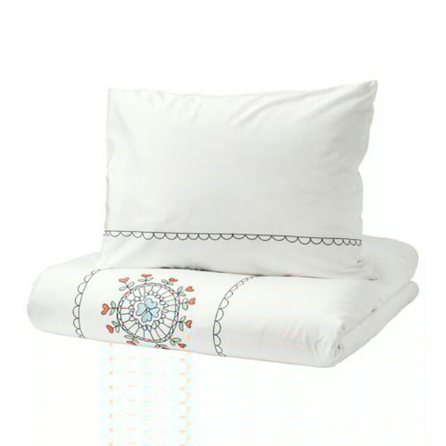 Ikea Vanskaplig Quilt Cover And Pillowcase White Embroidery