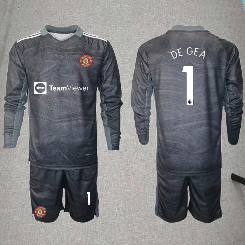 Manchester United Goalkeeper Jersey 21/22 Manchester United Goalkeeper Clothes No. 1 De Gea Long Sleeve Children s Wear