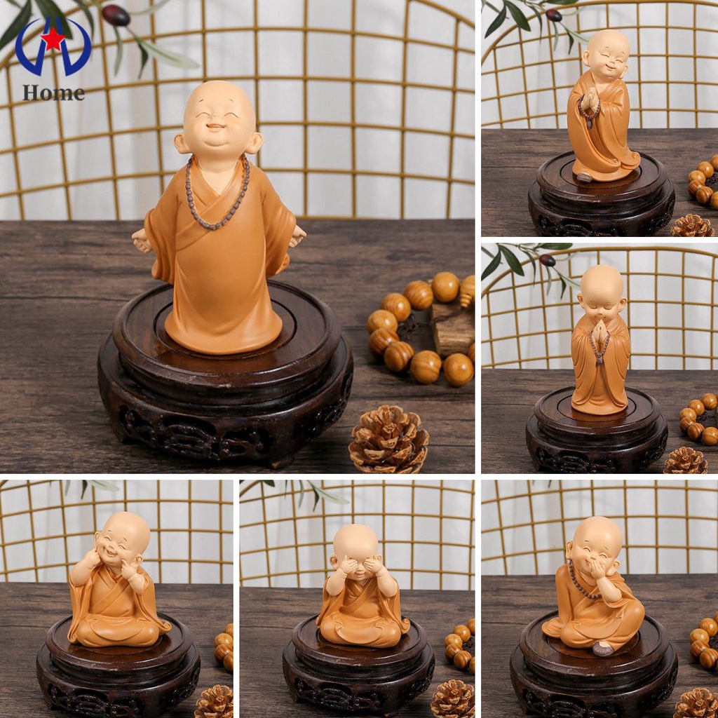 Little Monk Figurine Mini Monk Statue Cute Buddha Monk Statue Adorable Baby Little Monk Decoration