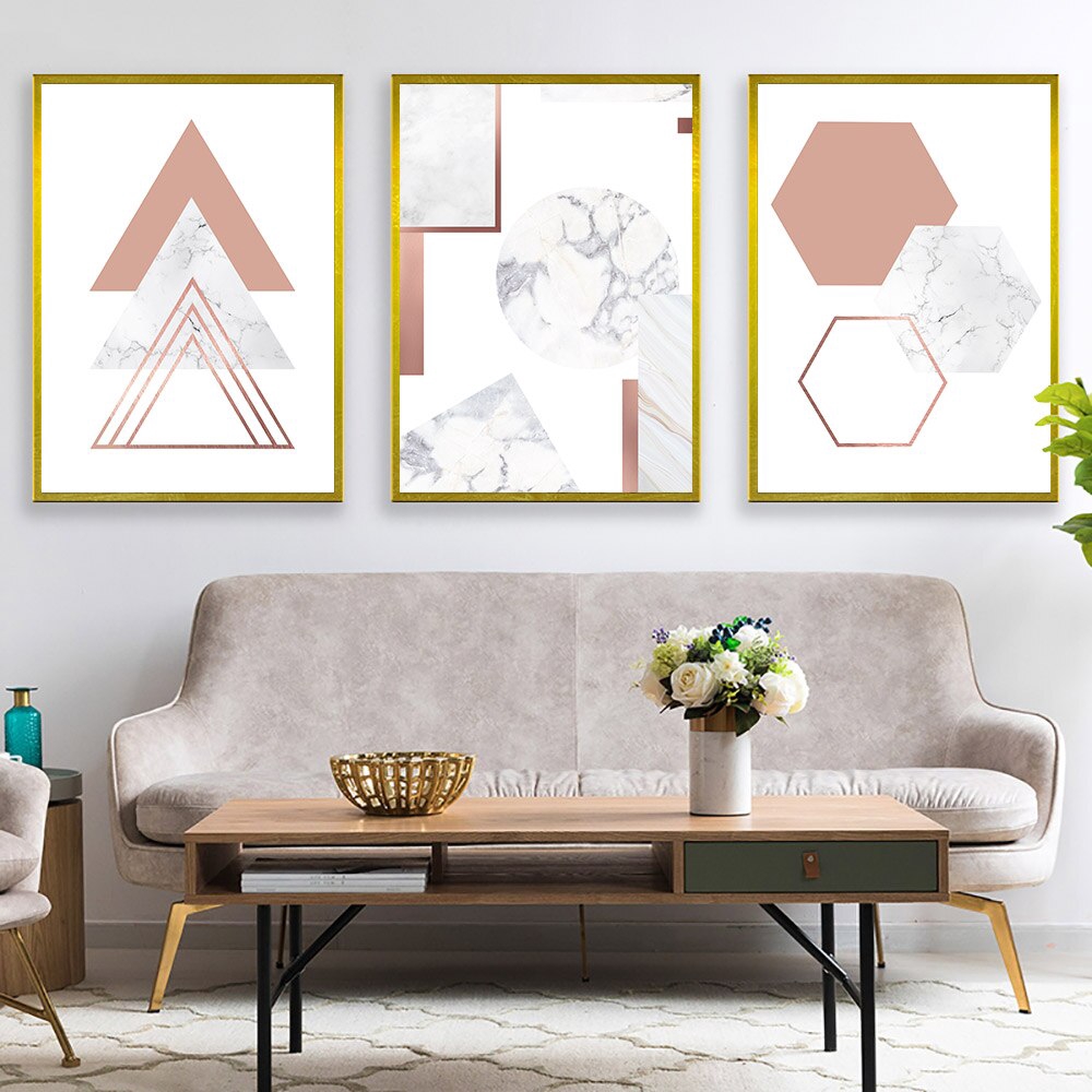 Marble Wall Art Canvas Painting Pink Geometry Wall Pictures For Living Room Abstract Poster Minimalist Wall Painting Shopee Malaysia
