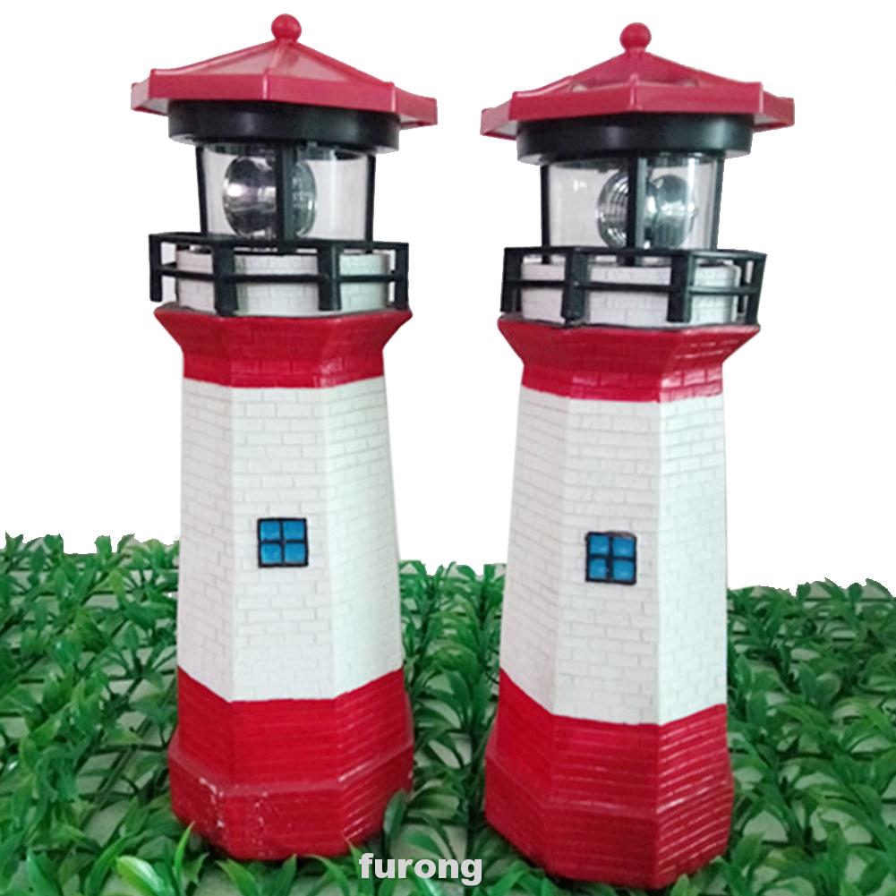 Solar Powered Lighthouse LED Rotating Light Outdoor Garden Lighting Lamp Decor
