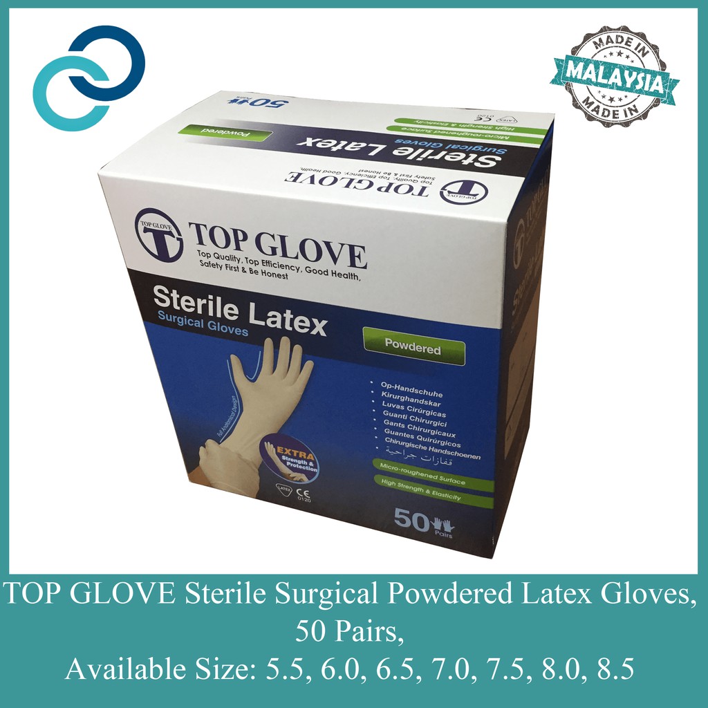 Top Glove Sterile Surgical Latex Glove Powdered 50 Pairs/Box Shopee
