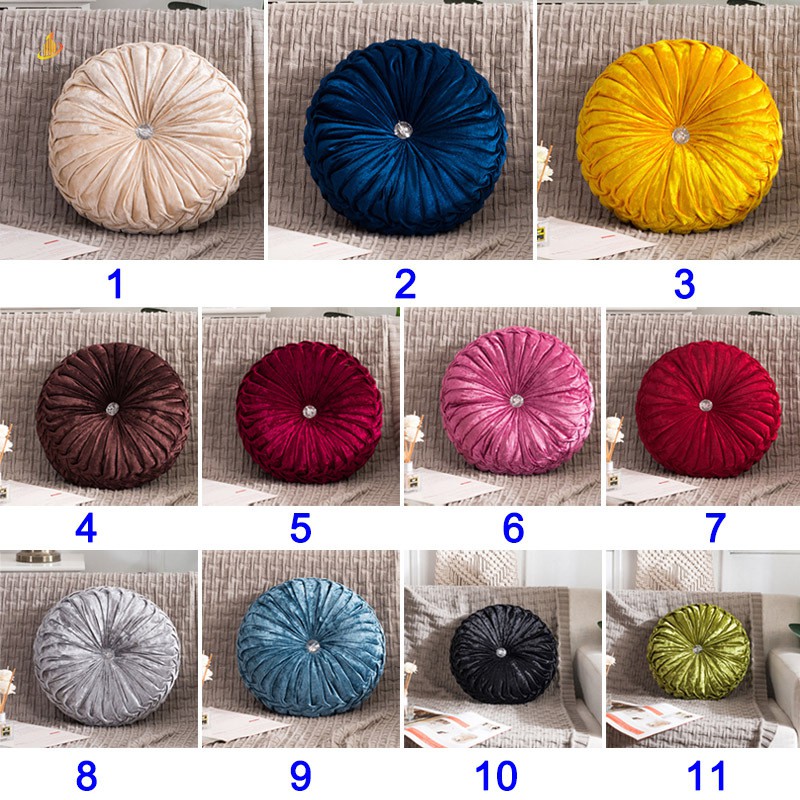 Round Pumpkin Throw Pillow Velvet Pleated Couch Cushion Floor Pillow for Sofa Chair Bed Car Home Decoration